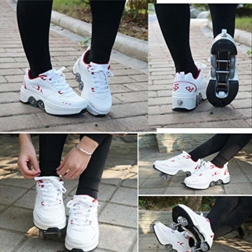 WYEING. Deformation Roller Schuhe Kinder Studenten Roller Schuhe Skateboard Schuhe Skating Outdoor Sports Rollschuhe Lazy Travel,Weiß,33 - 6