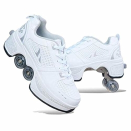 WYEING. Deformation Roller Schuhe Kinder Studenten Roller Schuhe Skateboard Schuhe Skating Outdoor Sports Rollschuhe Lazy Travel,Weiß,38 - 1