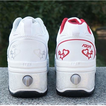WYEING. Deformation Roller Schuhe Kinder Studenten Roller Schuhe Skateboard Schuhe Skating Outdoor Sports Rollschuhe Lazy Travel,Weiß,38 - 2
