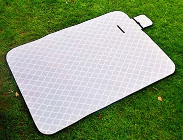 X-Labor Waschbar Baumwolle Leinen Picknick Decke 200x150 cm XXL mit wasserdichter PEVA Unterseite Wärmeisoliert Stranddecke Campingdecke Grau Welle - 4