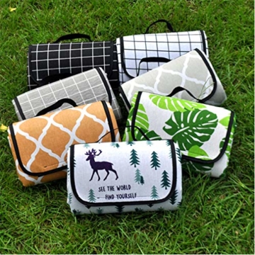 X-Labor Waschbar Baumwolle Leinen Picknick Decke 200x150 cm XXL mit wasserdichter PEVA Unterseite Wärmeisoliert Stranddecke Campingdecke Grau Welle - 5
