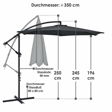 ArtLife Ampelschirm Brazil 350 cm LED-Beleuchtung Solar & Kurbel – UV-Schutz wasserabweisend knickbar – Sonnenschirm Marktschirm – grau - 3