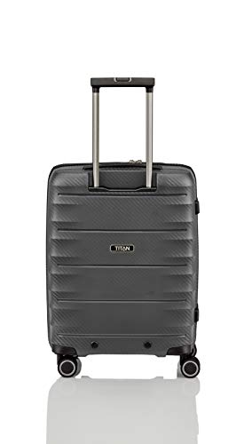 Gepäck Serie HIGHLIGHT: Leichte TITAN Hartschalen Trolleys im Carbon Look, 4-Rad Bordtrolley mit Vortasche, erfüllt IATA-Bordgepäckmaß, 842409-04, 55 cm, 42 Liter, Anthracite (Grau) - 7