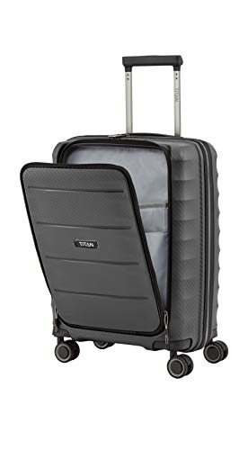 Gepäck Serie HIGHLIGHT: Leichte TITAN Hartschalen Trolleys im Carbon Look, 4-Rad Bordtrolley mit Vortasche, erfüllt IATA-Bordgepäckmaß, 842409-04, 55 cm, 42 Liter, Anthracite (Grau) - 10