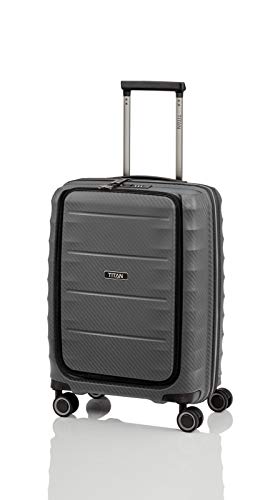 Gepäck Serie HIGHLIGHT: Leichte TITAN Hartschalen Trolleys im Carbon Look, 4-Rad Bordtrolley mit Vortasche, erfüllt IATA-Bordgepäckmaß, 842409-04, 55 cm, 42 Liter, Anthracite (Grau) - 1