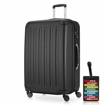 HAUPTSTADTKOFFER - Spree - Hartschalenkoffer Rollkoffer + Kofferanhänger, erweiterbarer Reisekoffer, 4 Rollen, TSA, 75 cm, 119 Liter, Schwarz - 1