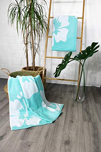 jilda-tex Strandtuch 90x180 cm Badetuch Strandlaken Handtuch 100% Baumwolle Velours Frottier Pflegeleicht (Hibiscus) - 4