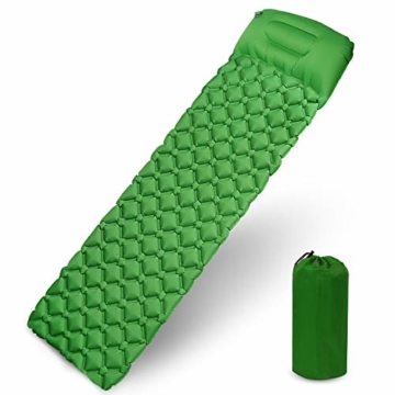 Karvipark Isomatte Selbstaufblasend mit Kopfkissen, Ultraleichte Luftmatratze Camping Leicht Kleines Packmaß, Schlafmatte Wasserdicht für Camping, Outdoor, Reise, Wandern, Strand (Gelb grün) - 1