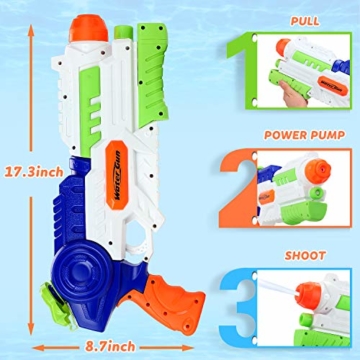 lenbest Wasserpistole, 2 Pack Wasser Blaster, 1.2L Großer Kapazität & 10 Meter Reichweite, Super Squirt Wasserpistolen - Sommer Partys, Pool, Garten Wasser Geschenk für Kinder Jungen Mädchen - 7
