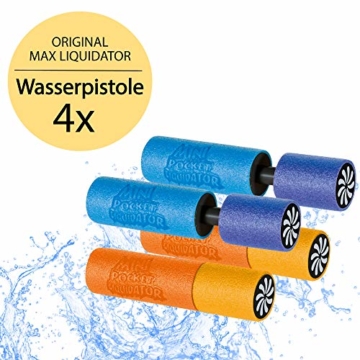 L+H 4X Wasserspritzpistole Schaumstoff | DAS ORIGINAL - MAX Liquidator© Mini Eliminator WASSERKANONE | Premium Qualität | Spritzpistole Watergun Kanone | Spielspaß für Kinder im Sommer garantiert - 1