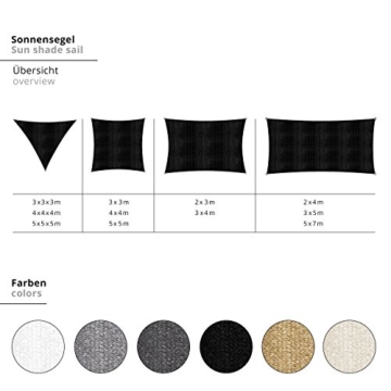 Lumaland Sonnensegel inkl. Befestigungsseile, 100% HDPE mit Stabilisator für UV Schutz, Rechteck 2 x 3 Meter Creme - 7