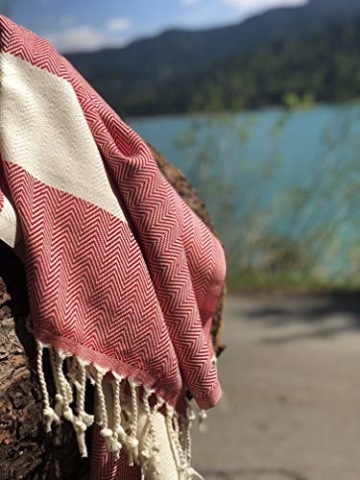 SCN Premium Hamamtuch, Saunatuch, Strandtuch, Pestemal 100x180cm (Fischgräte) 100% Baumwolle Oeko-TEX® 100 (Rot) - 6