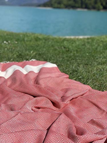 SCN Premium Hamamtuch, Saunatuch, Strandtuch, Pestemal 100x180cm (Fischgräte) 100% Baumwolle Oeko-TEX® 100 (Rot) - 7