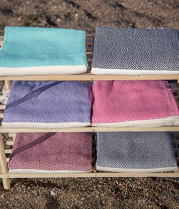 Stefano Ferrante ELMAS Hamamtuch Saunatuch Pestemal Fouta Strandtuch Badetuch Handtuch Baumwolle Backpacker 100x180 cm (Rosa) - 6