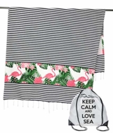 tex family Strandtuch Fouta Flamingo, gestreift, groß, 100 x 200 cm, mit Rucksack Strand, Keep Calm FENROS - 1