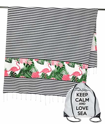 tex family Strandtuch Fouta Flamingo, gestreift, groß, 100 x 200 cm, mit Rucksack Strand, Keep Calm FENROS - 1