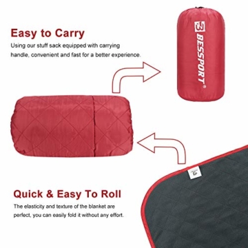 Bessport Camping Decke,Stranddecke wasserdichte, Sandabweisende Campingdecke, Warm Outdoor Picknickdecke Fleece 200 x 145 cm - für Camping, Outdoor, Picknicks, Reise, Terrasse und Heimnutzung (Red) - 6