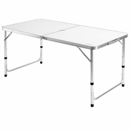 Casaria Campingtisch Klapptisch Klappbar Höhenverstellbar Griff Aluminium 120x60x70 cm Gartentisch Camping Garten Weiß - 1