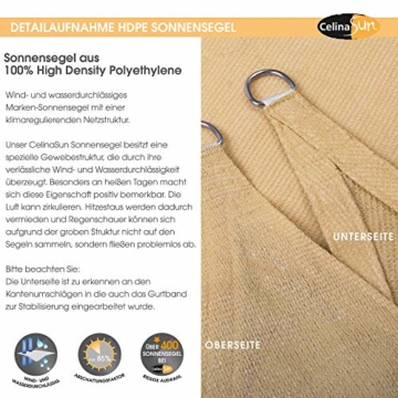 CelinaSun Sonnensegel inkl Befestigungsseile HDPE wetterbeständig atmungsaktiv Rechteck 2 x 3 m Sand beige - 4