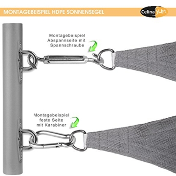 CelinaSun Sonnensegel inkl Befestigungsseile HDPE wetterbeständig atmungsaktiv Rechteck 2 x 3 m Sand beige - 5