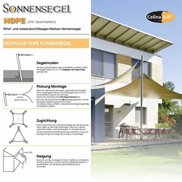 CelinaSun Sonnensegel inkl Befestigungsseile HDPE wetterbeständig atmungsaktiv Rechteck 2 x 3 m Sand beige - 2