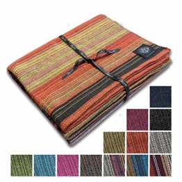 Craft Story Decke Fatima I schwarz-orange-gelb-Flieder-Curry gestreift aus 100% Baumwolle I Tagesdecke I Sofa-Decke I Couch-Überwurf I Bedspread I Plaid I Picknickdecke I Läufer I 170 x 220cm - 1