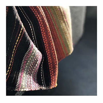 Craft Story Decke Fatima I schwarz-orange-gelb-Flieder-Curry gestreift aus 100% Baumwolle I Tagesdecke I Sofa-Decke I Couch-Überwurf I Bedspread I Plaid I Picknickdecke I Läufer I 170 x 220cm - 4