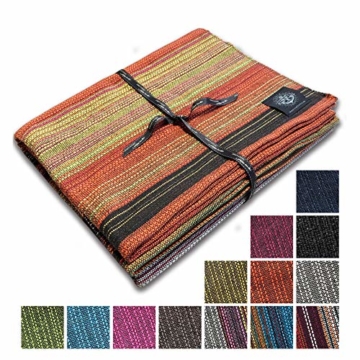 Craft Story Decke Fatima I schwarz-orange-gelb-Flieder-Curry gestreift aus 100% Baumwolle I Tagesdecke I Sofa-Decke I Couch-Überwurf I Bedspread I Plaid I Picknickdecke I Läufer I 170 x 220cm - 1