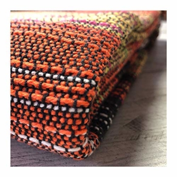Craft Story Decke Fatima I schwarz-orange-gelb-Flieder-Curry gestreift aus 100% Baumwolle I Tagesdecke I Sofa-Decke I Couch-Überwurf I Bedspread I Plaid I Picknickdecke I Läufer I 170 x 220cm - 7