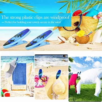 DECARETA 2 Stück Klammern für Strandtuch Große Kunststoff Strandtuchklammern Winddicht Wäscheklammern Blau Strand Handtuch Strandtuch Klammer Clips für Badetücher Strandtücher Sonnenliegen - 7