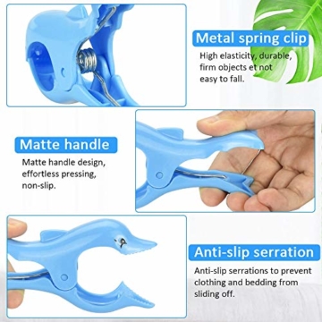 DECARETA 4 Stück Klammern für Strandtuch Große Kunststoff Strandtuchklammern Winddicht Wäscheklammern Blau Strand Handtuch Strandtuch Klammer Clips für Badetücher Strandtücher Sonnenliegen - 3