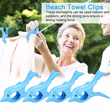 DECARETA 4 Stück Klammern für Strandtuch Große Kunststoff Strandtuchklammern Winddicht Wäscheklammern Blau Strand Handtuch Strandtuch Klammer Clips für Badetücher Strandtücher Sonnenliegen - 4