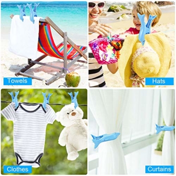 DECARETA 4 Stück Klammern für Strandtuch Große Kunststoff Strandtuchklammern Winddicht Wäscheklammern Blau Strand Handtuch Strandtuch Klammer Clips für Badetücher Strandtücher Sonnenliegen - 6