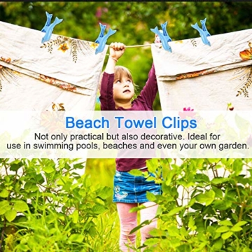 DECARETA 4 Stück Klammern für Strandtuch Große Kunststoff Strandtuchklammern Winddicht Wäscheklammern Blau Strand Handtuch Strandtuch Klammer Clips für Badetücher Strandtücher Sonnenliegen - 7