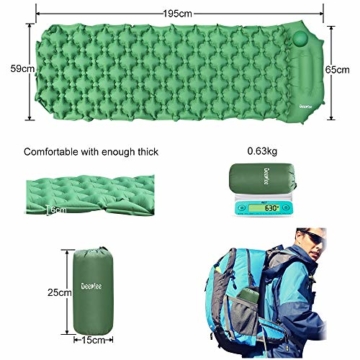 Deeplee Isomatte Camping, Ultraleichte Luftmatratze Schlafmatte Eingebaute Presspumpe, Aufblasbare Isomatte kompakte für Outdoor,wasserdichte für Wandern,Backpacking,Camping,Strand(Grün) - 2
