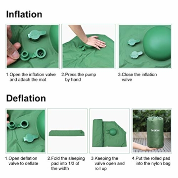 Deeplee Isomatte Camping, Ultraleichte Luftmatratze Schlafmatte Eingebaute Presspumpe, Aufblasbare Isomatte kompakte für Outdoor,wasserdichte für Wandern,Backpacking,Camping,Strand(Grün) - 4