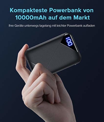 EAFU Powerbank, Mini LED Display 10000mAh Hohe Kapazität Dual 3A USB Typ C Tragbares Ladegerät, Externer Akku mit Taschenlampe für iPhone XS X 8 Plus Samsung S10 Google LG iPad Airpods - 3