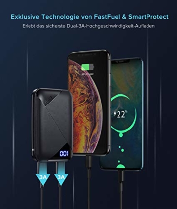 EAFU Powerbank, Mini LED Display 10000mAh Hohe Kapazität Dual 3A USB Typ C Tragbares Ladegerät, Externer Akku mit Taschenlampe für iPhone XS X 8 Plus Samsung S10 Google LG iPad Airpods - 4