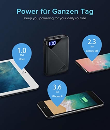 EAFU Powerbank, Mini LED Display 10000mAh Hohe Kapazität Dual 3A USB Typ C Tragbares Ladegerät, Externer Akku mit Taschenlampe für iPhone XS X 8 Plus Samsung S10 Google LG iPad Airpods - 5