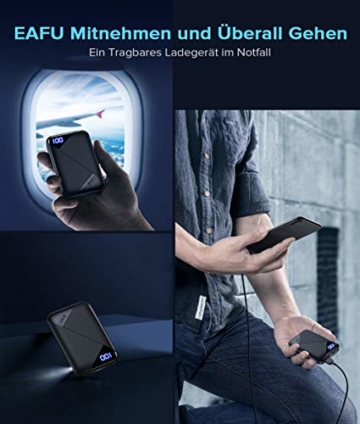 EAFU Powerbank, Mini LED Display 10000mAh Hohe Kapazität Dual 3A USB Typ C Tragbares Ladegerät, Externer Akku mit Taschenlampe für iPhone XS X 8 Plus Samsung S10 Google LG iPad Airpods - 6