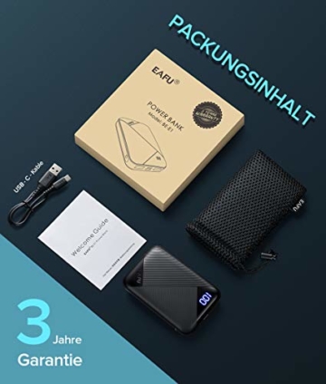EAFU Powerbank, Mini LED Display 10000mAh Hohe Kapazität Dual 3A USB Typ C Tragbares Ladegerät, Externer Akku mit Taschenlampe für iPhone XS X 8 Plus Samsung S10 Google LG iPad Airpods - 7