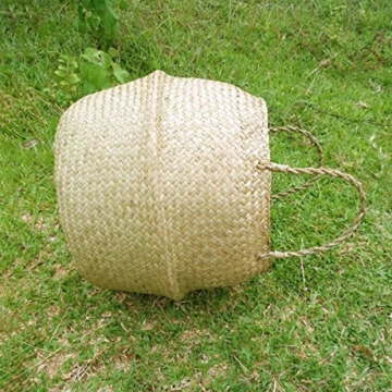 EisEyen Fischkorb Picknickkorb Spielzeugkasten Kaminkorb Aufbewahrungskorb aus Seegras für Kinderzimmer Badezimmer Gross/Klein Rosa/Schwarz/Weiss (Natürlich, S) - 3