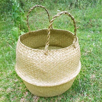 EisEyen Fischkorb Picknickkorb Spielzeugkasten Kaminkorb Aufbewahrungskorb aus Seegras für Kinderzimmer Badezimmer Gross/Klein Rosa/Schwarz/Weiss (Natürlich, S) - 5
