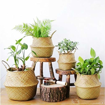 EisEyen Fischkorb Picknickkorb Spielzeugkasten Kaminkorb Aufbewahrungskorb aus Seegras für Kinderzimmer Badezimmer Gross/Klein Rosa/Schwarz/Weiss (Natürlich, S) - 7