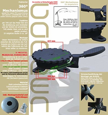 habeig 360° MECHANISMUS +++ für Ampelschirm 360 Grad schwenkbar drehbar Fußpedal Schirm - 2