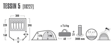 High Peak Kuppelzelt Tessin 5, Campingzelt mit Vorbau, 2 Eingänge, Familien-Zelt für 5 Personen, extra hoher Eingang, doppelwandig, 3.000 mm wasserdicht, Ventilationssystem, Moskitoschutz - 5