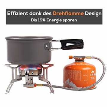 HIKENTURE Gaskocher mit Piezozündung, Winddichter Camping Kocher 3500W, Faltbarer Campingkocher Gasbrenner für Coleman Primus Kartusche, Kocher Gas Windschutz mit Tragebox für Hiking, Picnic, Outdoor - 4