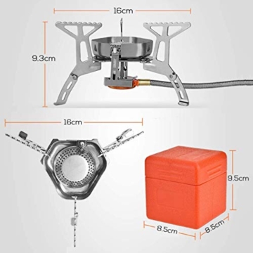 HIKENTURE Gaskocher mit Piezozündung, Winddichter Camping Kocher 3500W, Faltbarer Campingkocher Gasbrenner für Coleman Primus Kartusche, Kocher Gas Windschutz mit Tragebox für Hiking, Picnic, Outdoor - 5
