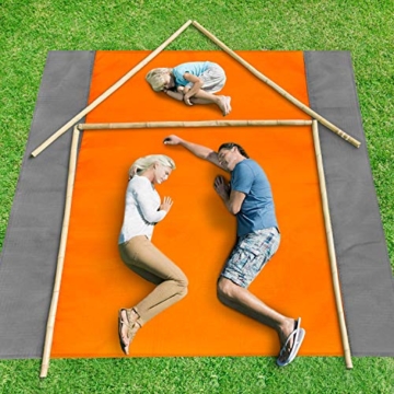 ISOPHO Picknickdecke 200 x 210 cm Stranddecke Wasserdicht, Strandmatte 4 Befestigung Ecken Stranddecke Sandfrei/Picknick für den Strand, Campen, Wandern und Ausflüge(Orange) - 2