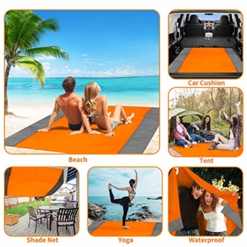 ISOPHO Picknickdecke 200 x 210 cm Stranddecke Wasserdicht, Strandmatte 4 Befestigung Ecken Stranddecke Sandfrei/Picknick für den Strand, Campen, Wandern und Ausflüge(Orange) - 3